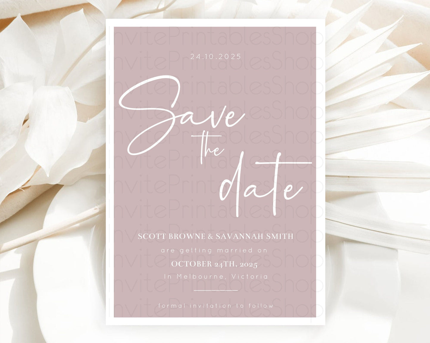 Minimalist Pink Save The Date Template Simple Modern Pink Party Theme For 1st Birthday Baptism Baby Shower Wedding Bridal Shower D10936