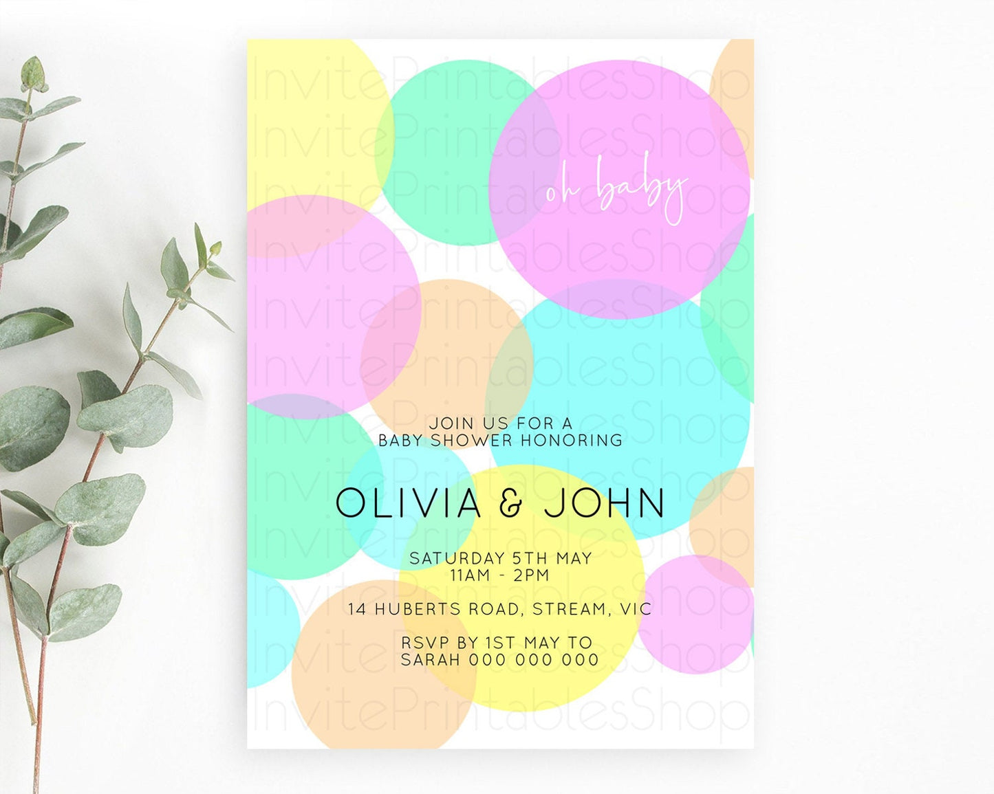 Pastel Rainbow Baby Shower Invitation Pastel Confetti Invitation Sprinkles Bubbles Invitation Colorful Rainbow Confetti Theme D10409