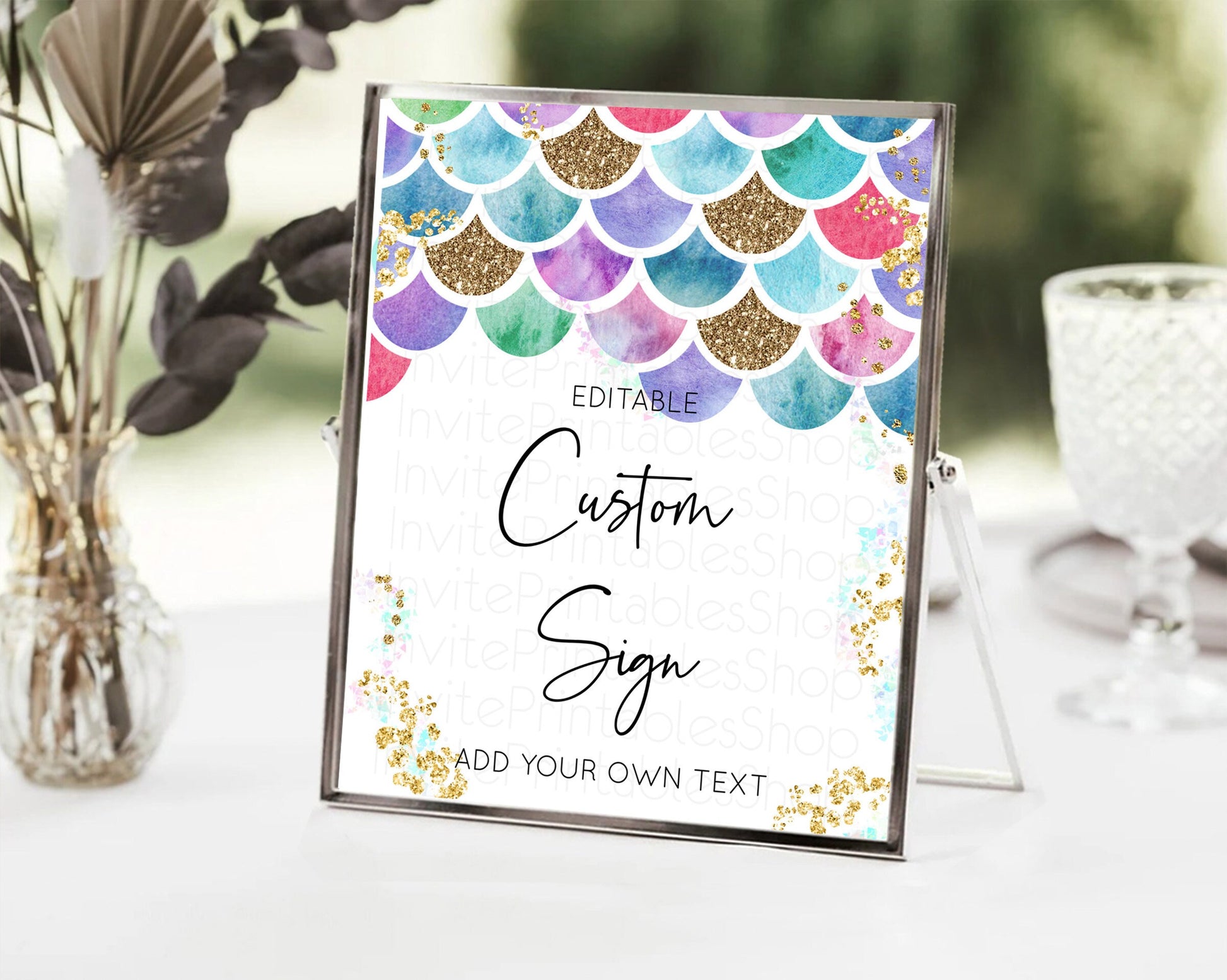 Editable Mermaid Sign Sea Table Sign Decor Colorful Pastel Mermaid Under The