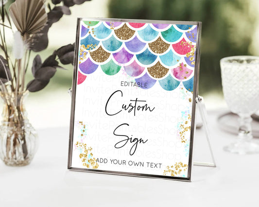 Editable Mermaid Sign Sea Table Sign Decor Colorful Pastel Mermaid Under The