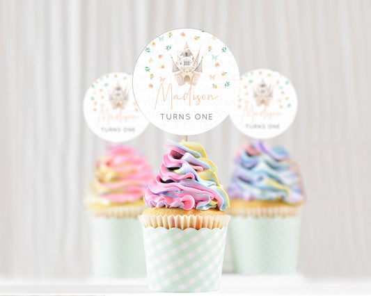 Princess Cupcake Toppers Castle Cupcake Toppers Royal Princess Décor Fairy Tale Enchanted Castle Pastel Floral Garden Table Number  D10363