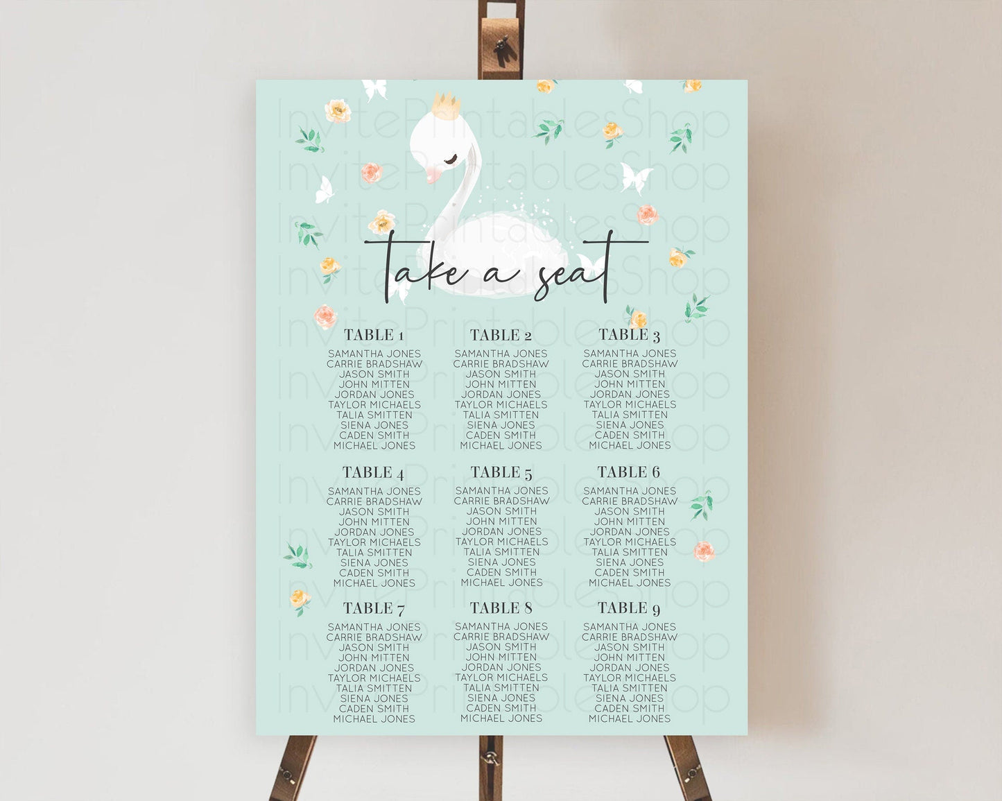 Swan Seating Chart Swan Princess Ballet Seating Sign Watercolour Pastel Floral Enchanted Forest Swan Lake Party Decor Secret Garden D10905
