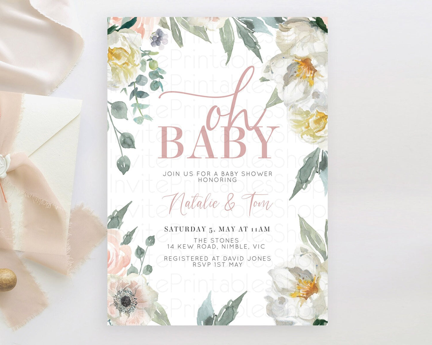 Wildflower Baby Shower Invitation Secret Garden Baby Shower Invitation Pastel Flowers Invite Enchanted Garden Shower Floral Theme D10121