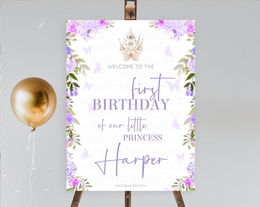 Princess Birthday Welcome Sign Castle Welcome Board Secret Garden Enchanted Castle Pastel Floral Garden First Birthday Welcome Sign D10339