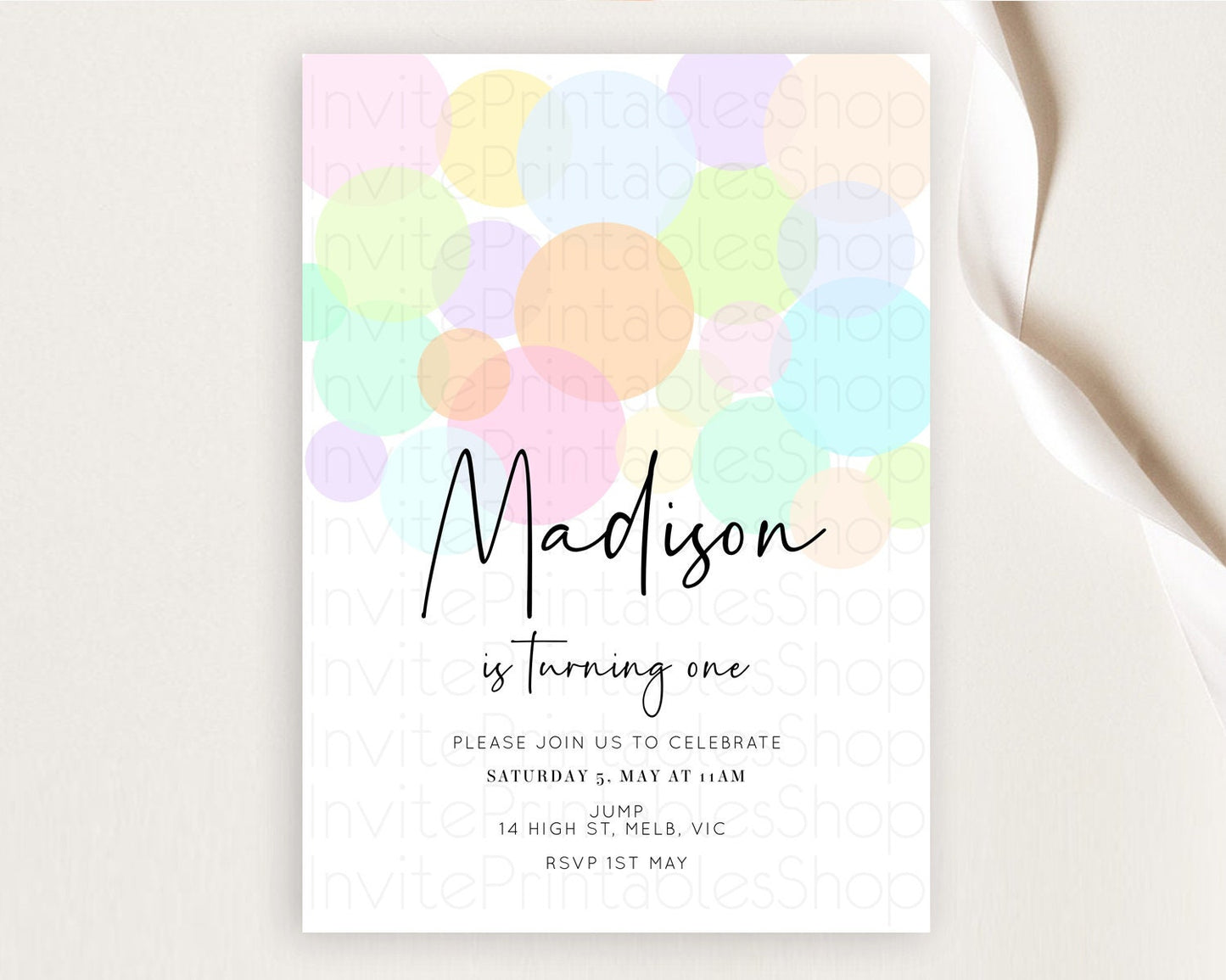 Pastel Birthday Invitation Pastel Confetti Birthday Invitation Bubbles Invitation Colorful Rainbow Confetti 2nd 1st First Birthday D10226