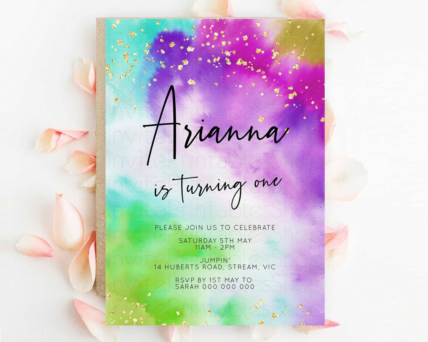 Tie Dye Invitation Rainbow Birthday Invitation Pastel Invitation Colorful Invitation Pastel Rainbow Party 3rd 2nd 1st First Birthday D10536