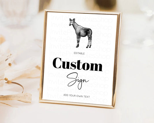 Editable Okapi Sign Zoo Table Sign Decor Okapi Party Sign Template Safari Ad