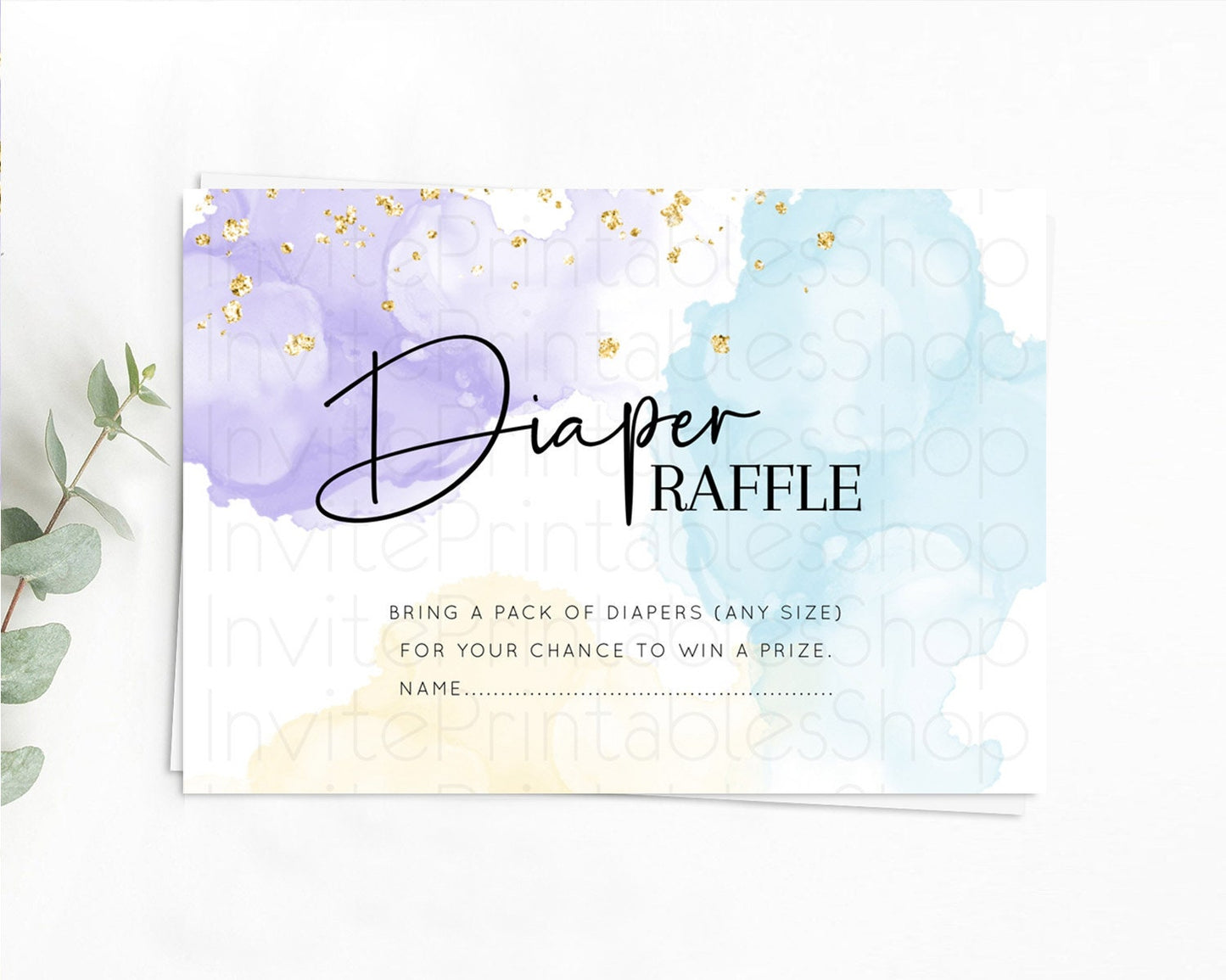 Pastel Diaper Raffle Card Pastel Rainbow Diaper Raffle Insert Colorful Ombre Watercolor Diaper Ticket Confetti Glitter Raffle Game D10208