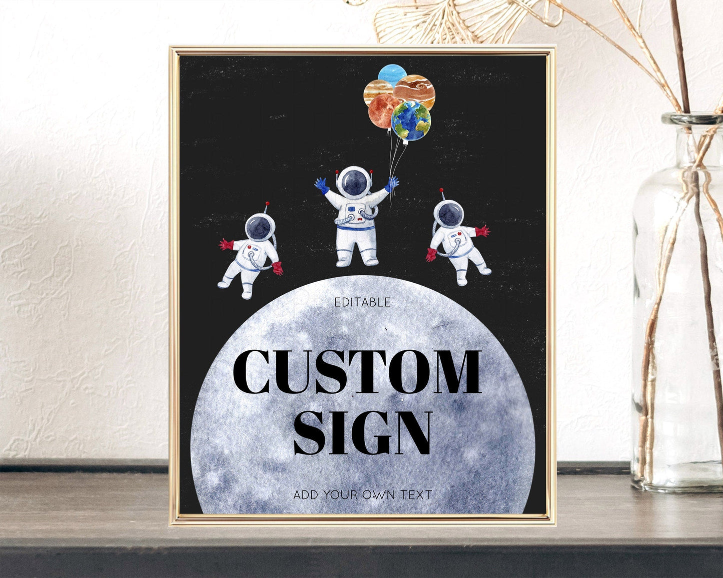 Space Table Sign Decor Galaxy Space Adventure Party First Trip Around the Sun Planets Solar System 1st Birthday Baptism Baby Shower D10430