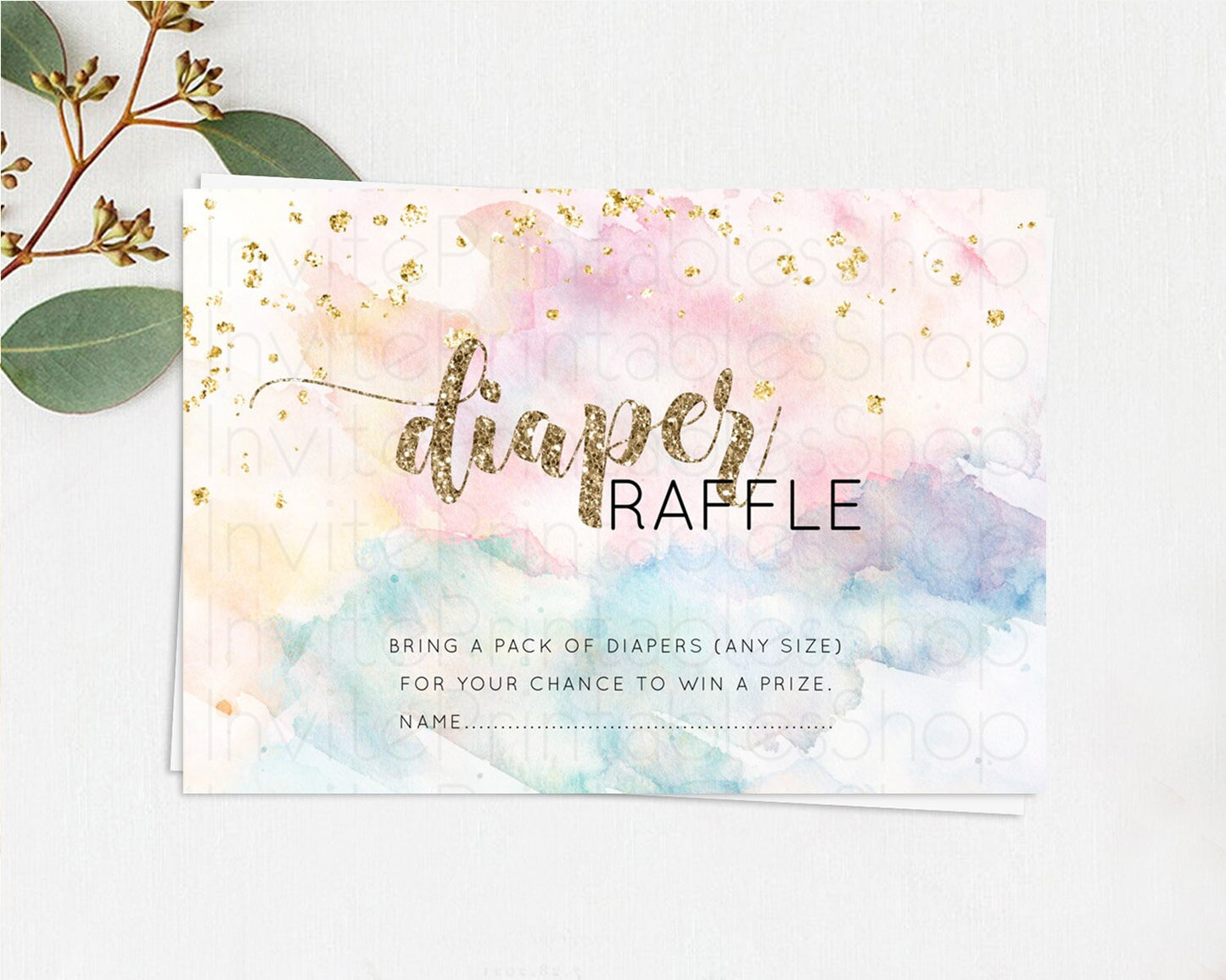 Pastel Diaper Raffle Card Pastel Rainbow Diaper Raffle Insert Colorful Ombre Watercolor Diaper Ticket Confetti Glitter Raffle Game D10264