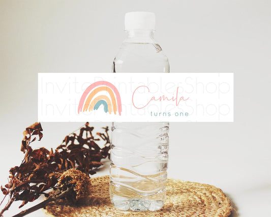 Editable Pastel Rainbow Water Label Template Boho Colorful Rainbow Party Dec