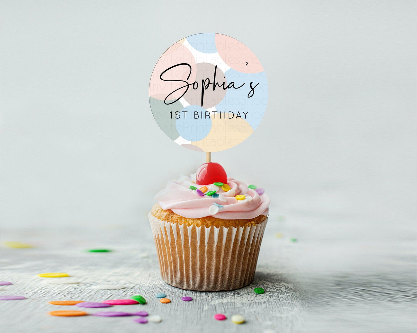 Pastel Cupcake Toppers Pastel Confetti Cupcake Topper Bubbles Sprinkles Colorful Rainbow Confetti Cupcake First Birthday Party Decor D10602