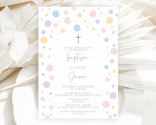Editable Pastel Baptism Invitation Pastel Confetti Baptism 1st Birthday Invi
