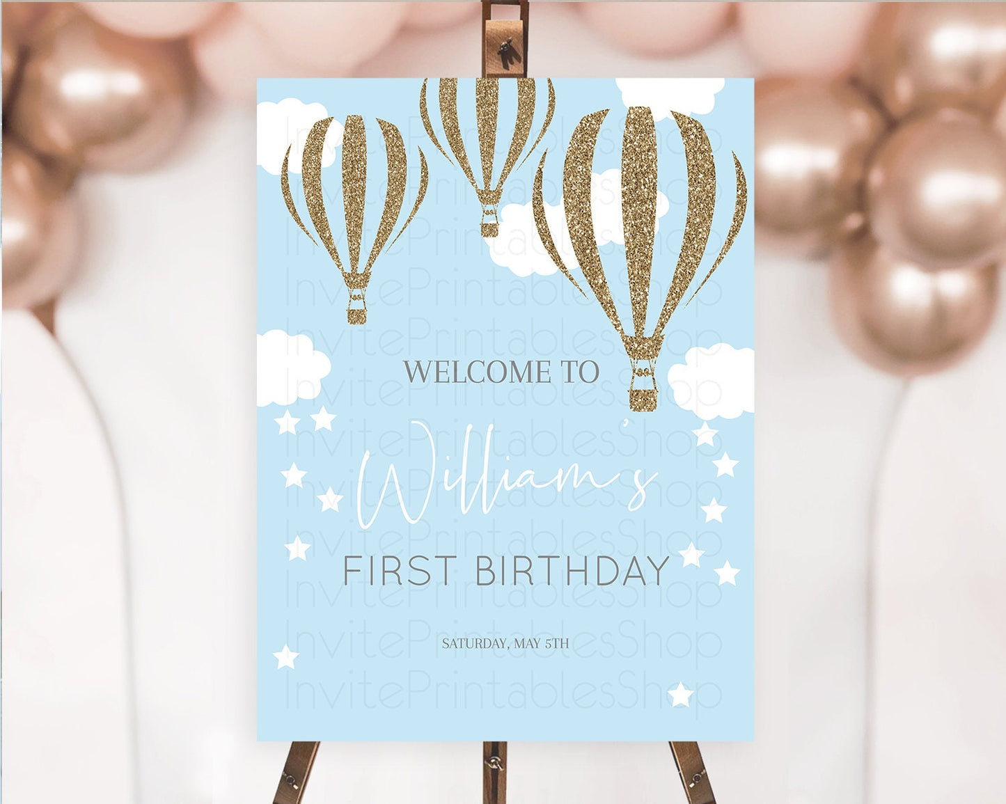 Hot Air Balloon First Birthday Welcome Board Hot Air Balloon Welcome Board Adventure Awaits Watercolor First Birthday Welcome Sign D10332