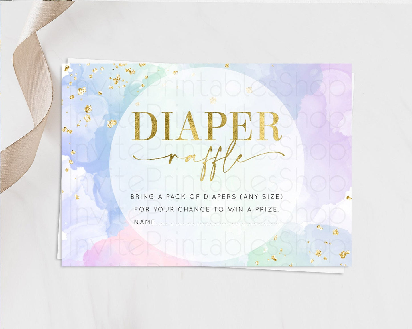 Pastel Diaper Raffle Card Pastel Rainbow Diaper Raffle Insert Colorful Ombre Watercolor Diaper Ticket Confetti Glitter Raffle Game D10624