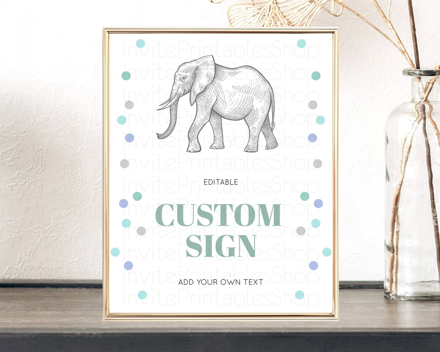 Elephant Sign Elephant Safari Adventure Party Table Sign Decor Dried Palm Fern Zoo 1st Birthday Baptism Baby Shower Bridal Shower D10859