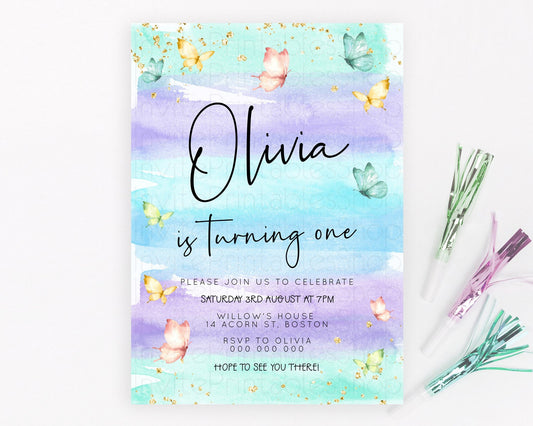 Editable Pastel Butterfly Birthday Invitation Butterfly Birthday Invitation