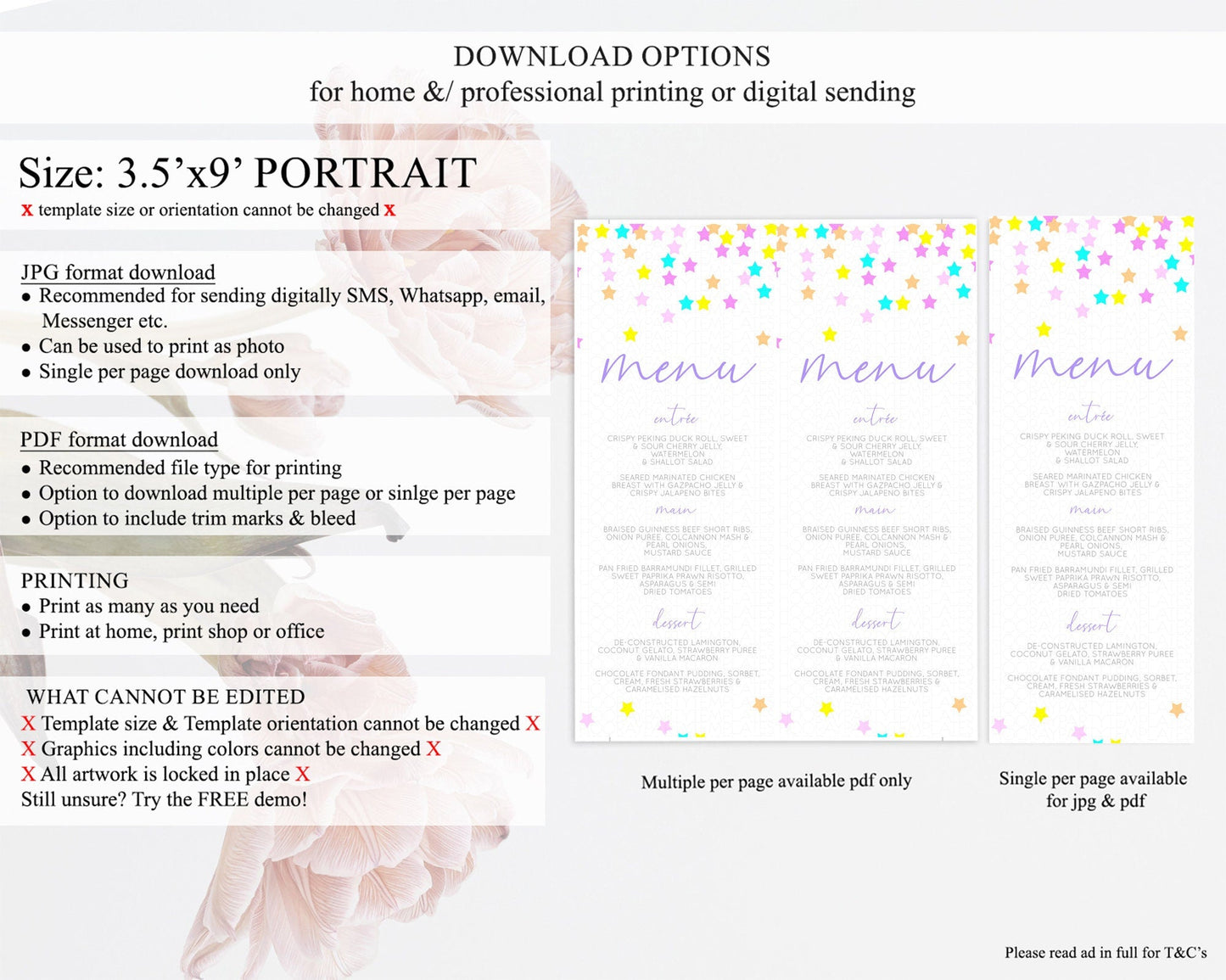 Star Menu Template Pastel Stars Menu Shooting Star Twinkle Little Star Decor Rainbow Colorful Confetti Dinner Dessert Food Menu D10397