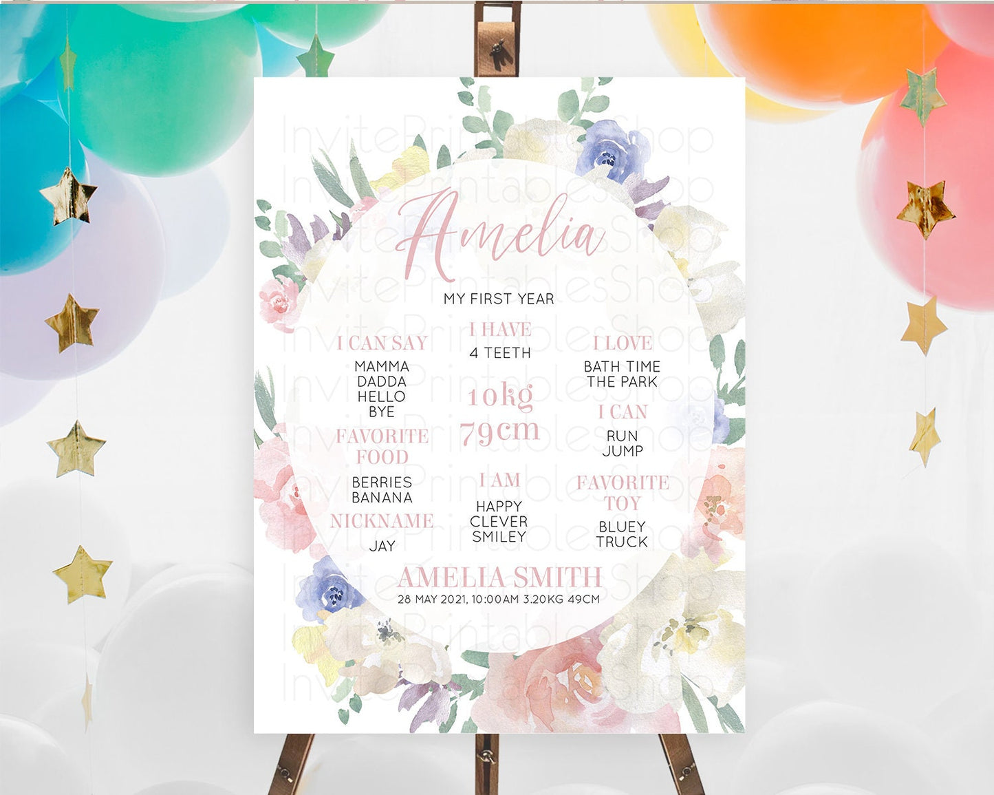 Secret Garden Milestone Board Wildflower First Birthday Milestone Poster Pastel Flowers Milestone Boho Wildflower 1st Birthday Sign D10841