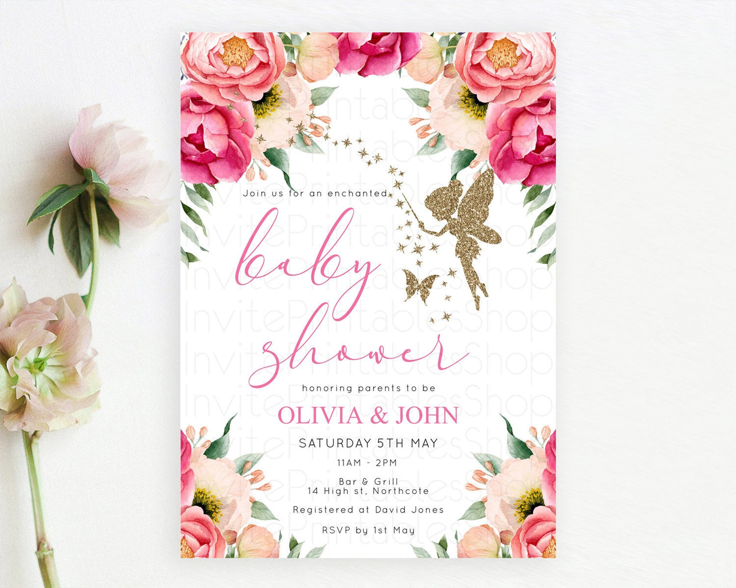 Fairy Baby Shower Invitation Pastel Fairy Invites Fairy Tea Party Fairy Garden Theme Secret Garden Enchanted Garden Floral Butterfly D10883