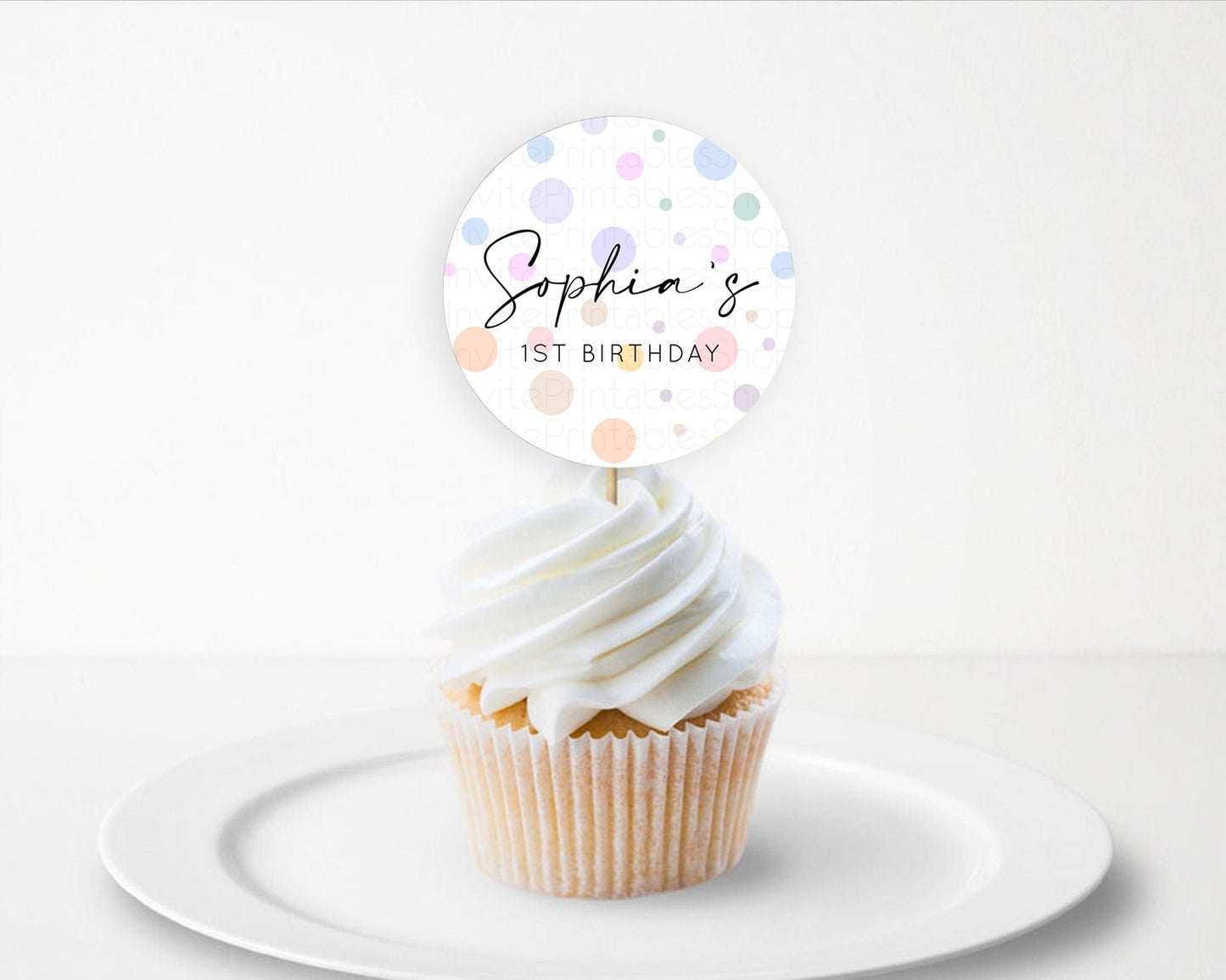 Pastel Cupcake Toppers Pastel Confetti Cupcake Topper Bubbles Sprinkles Colorful Rainbow Confetti Cupcake First Birthday Party Decor D10135
