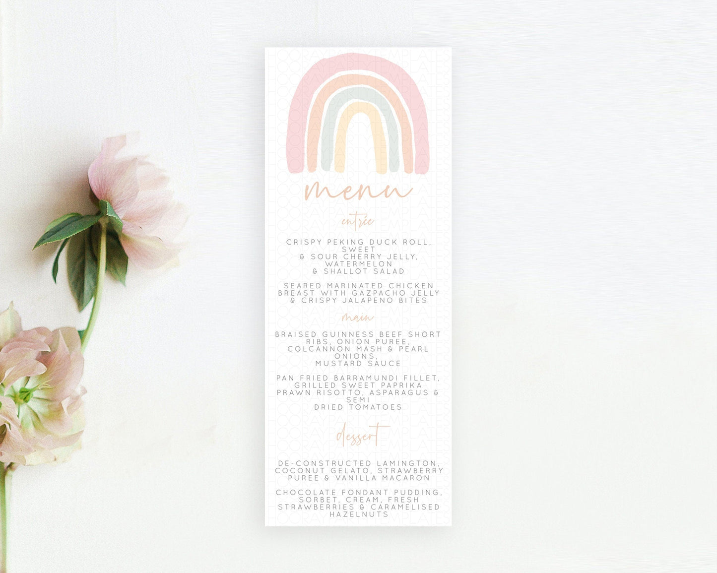 Pastel Rainbow Menu Boho Rainbow Menu Template Rainbow Boho Table Decor Pastel Rainbow Dinner Dessert Menu Rainbow Party Food Menu D10162