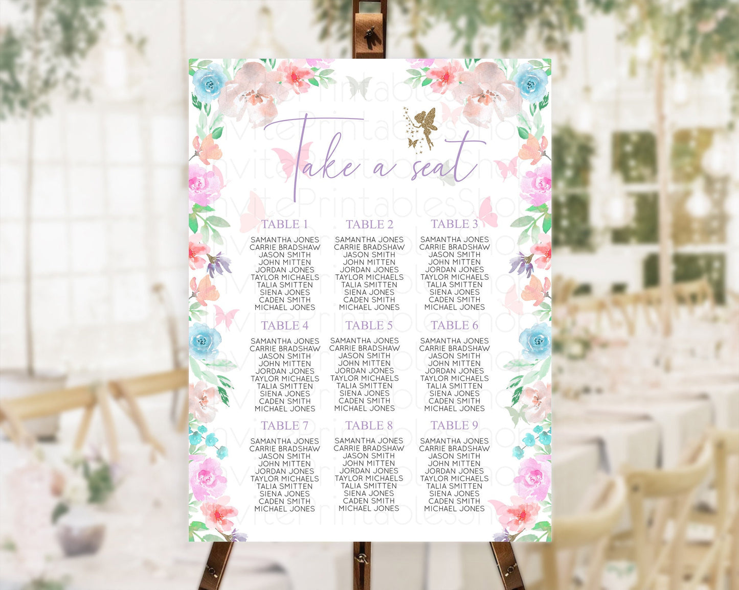 Fairy Seating Chart Pastel Fairy Seating Chart Fairy Tea Party Fairy Garden Seating Sign Enchanted Garden Floral Butterfly Décor D10126