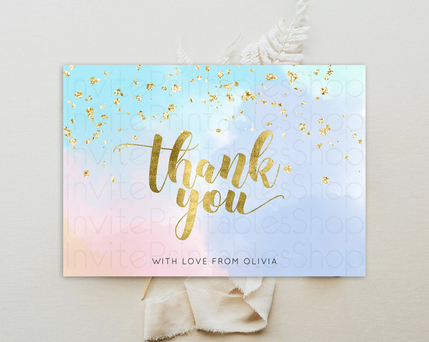 Pastel Thank You Rainbow Thank You Card Colorful Pastel Birthday Thank You Card Confetti Watercolor Pastel Teacher Thank You Cards D10892
