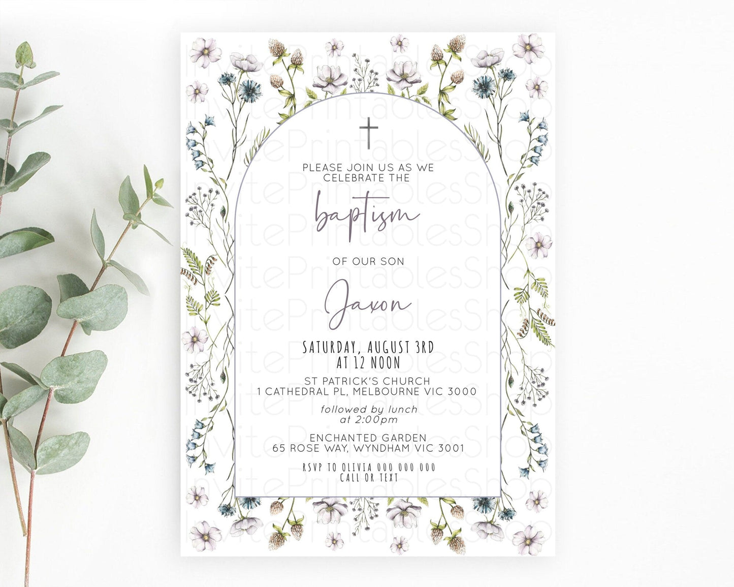 Secret Garden Baptism Invitation Wildflower Baptism Birthday Invite Pastel Flowers Christening Invite Enchanted Garden Boho Floral D10603