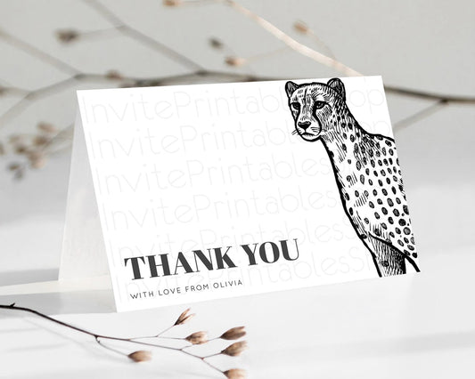 Editable Cheetah Thank You Cheetah Thank You Card Cheetah Party Birthday Tha