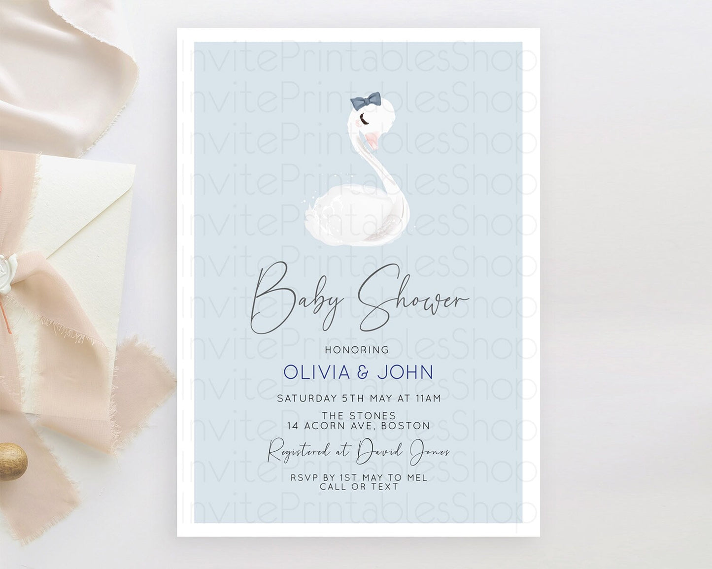 Swan Baby Shower Invitation Swan Princess Ballet Invitation Enchanted Forest Swan Lake Baby Shower Watercolour Pastel Floral D10760