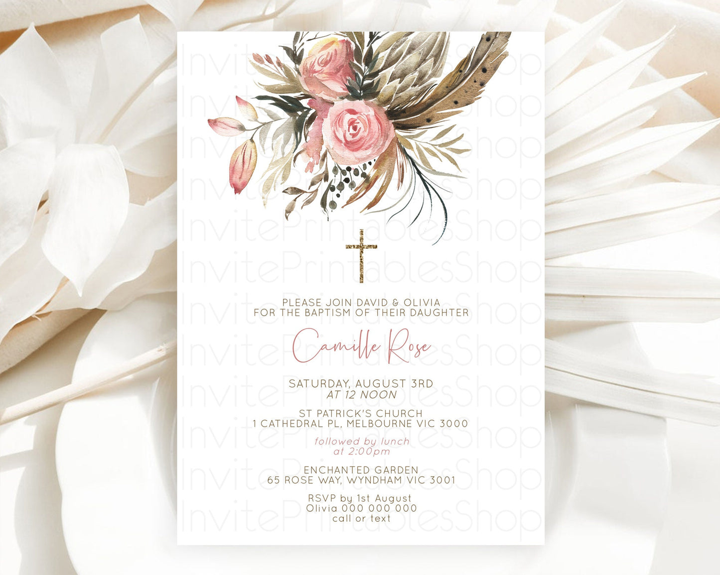 Secret Garden Baptism Invitation Wildflower Baptism Birthday Invite Pastel Flowers Christening Invite Enchanted Garden Boho Floral  D10686