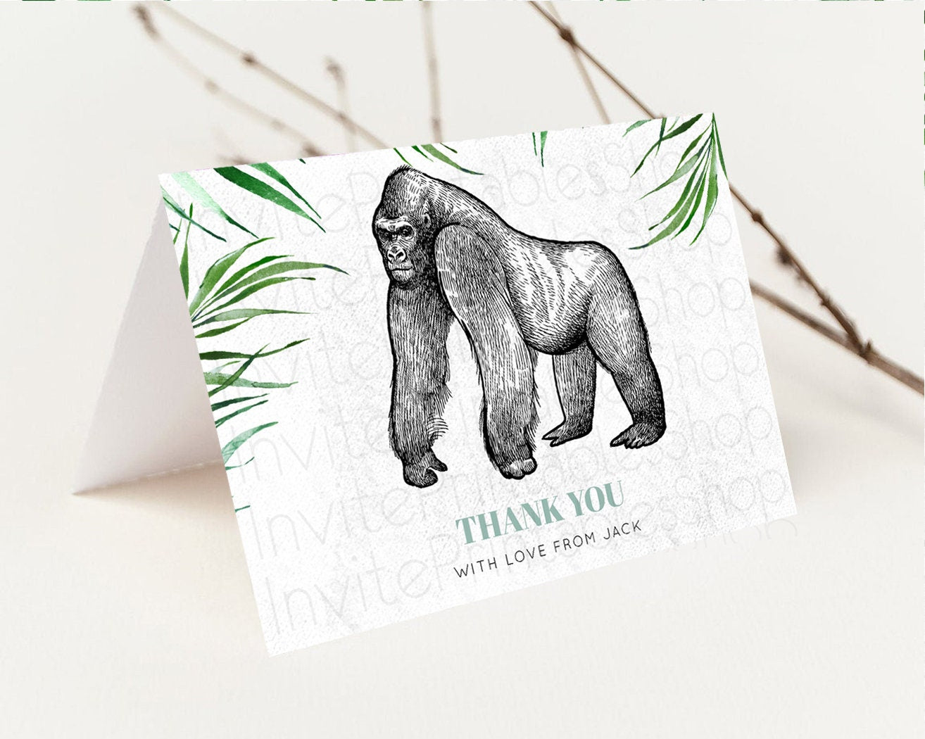 Gorilla Thank You Gorilla Card Wild One Tropical Safari Jungle Zoo Party Foldable Card Tent Flat Postcard Detail Insert Card Birthday p284