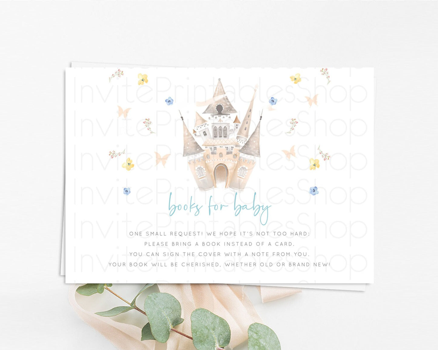 Princess Books For Baby Card Castle Book Card Insert Secret Garden Enchanted Castle Pastel Floral Garden Baby Shower Poem Request D10365