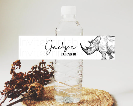 Editable Rhino Water Label Template Rhino Party Decor Water Label Safari Adv