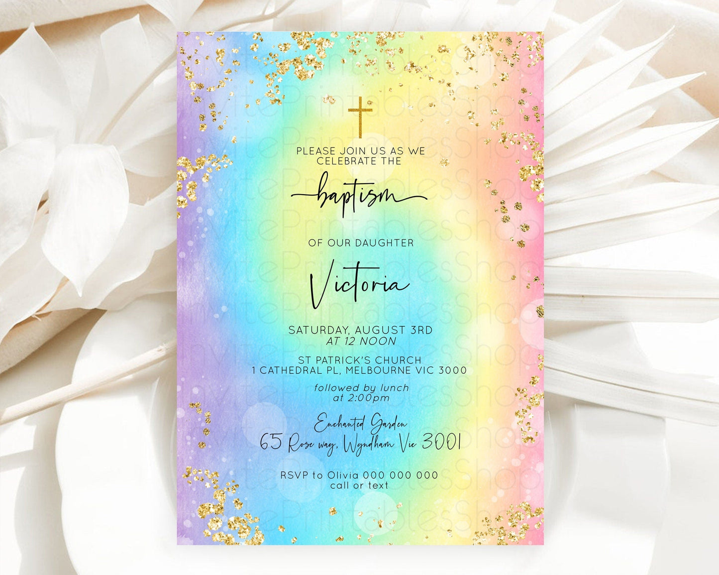 Tie Dye Baptism Invitation Rainbow Baptism 1st Birthday Invitation Pastel Ombre Colorful Christening Invitation Holy Communion D10568