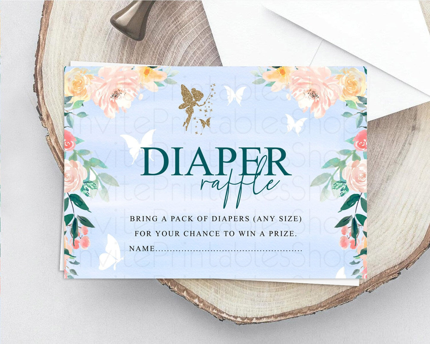 Fairy Diaper Raffle Card Fairy Diaper Insert Enchanted Garden Fairy Diaper Ticket Pastel Floral Butterfly Secret Garden Raffle Game D10794