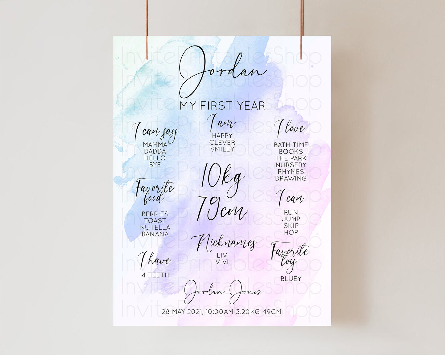 Pastel First Birthday Milestone Board Pastel Rainbow Milestone Poster Watercolor Glitter One Year Poster Colorful Splash Baby 1st Year
