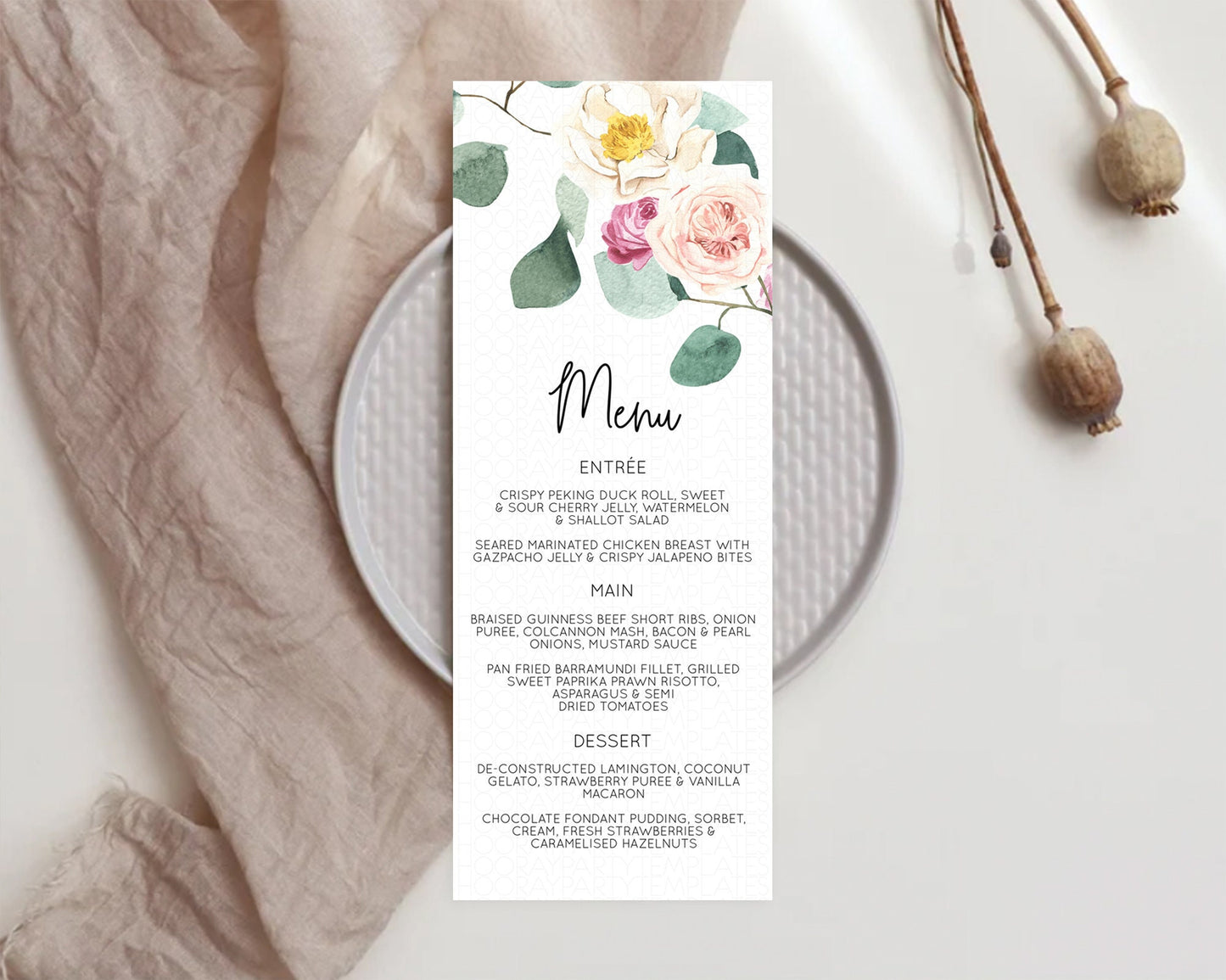 Secret Garden Menu Wildflower Menu Template Pastel Flower Garden Table Decor Boho Floral Dinner Dessert Floral Party Food Menu D11048