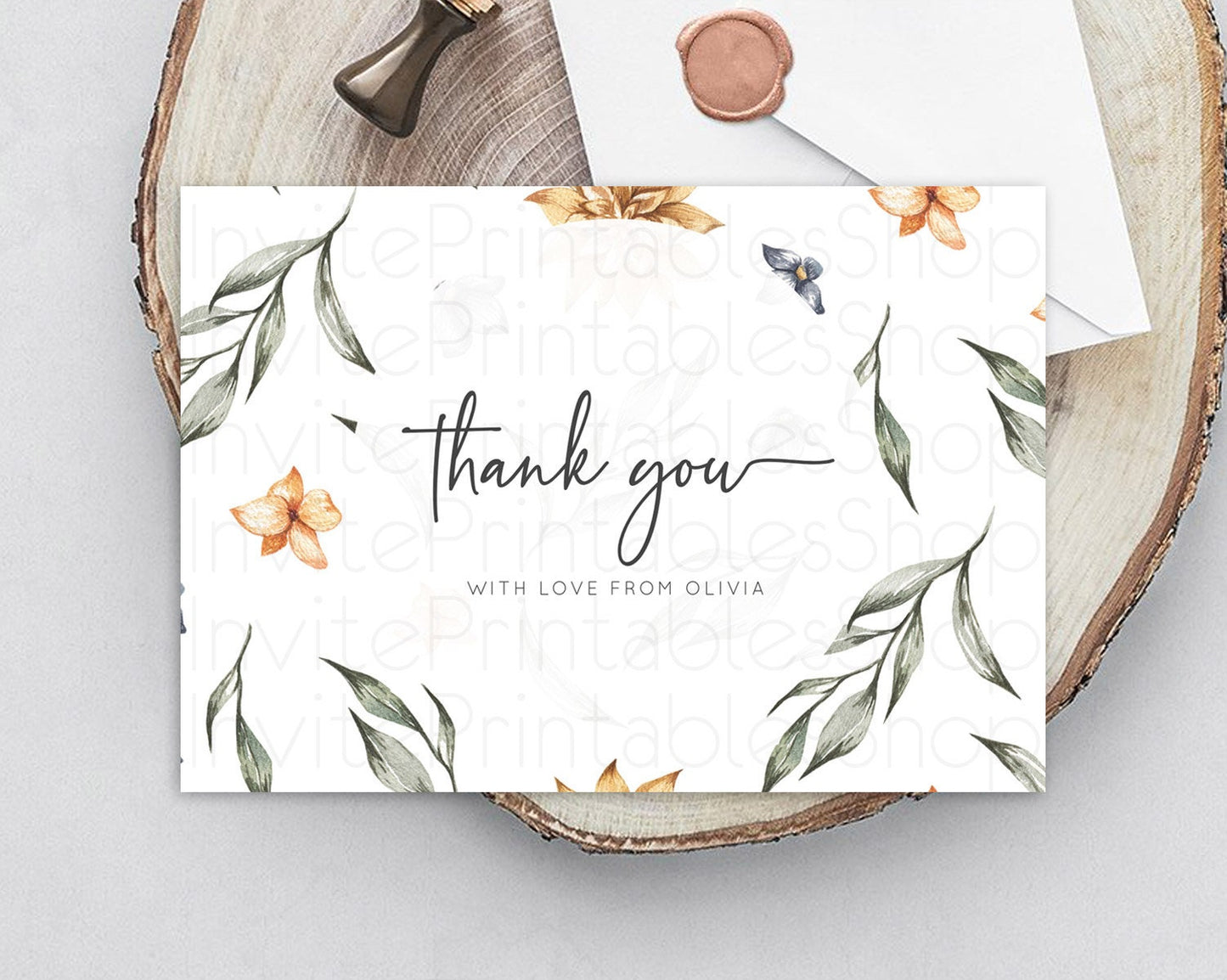 Editable Leafy Thank You Green Leaf Thank You Card Eucalyptus Fern Leaves Ca