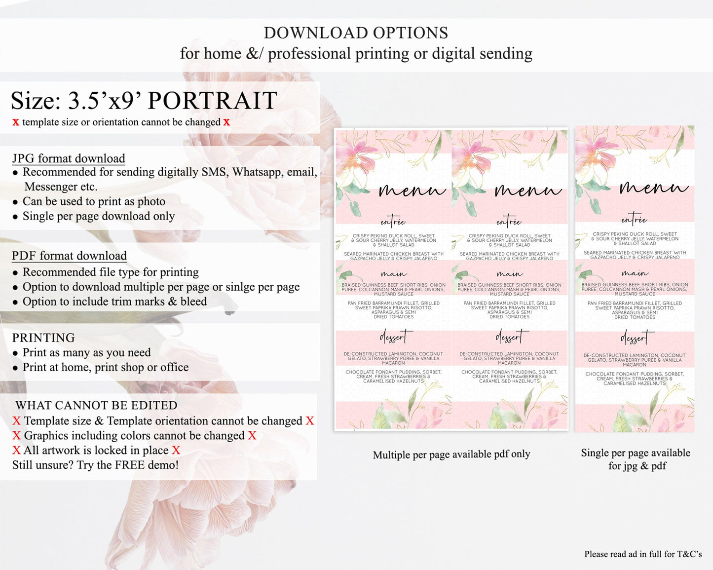 Secret Garden Menu Wildflower Menu Template Pastel Flower Garden Table Decor Boho Floral Dinner Dessert Floral Party Food Menu D10300