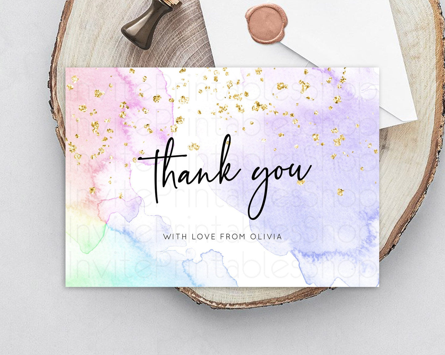 Pastel Thank You Rainbow Thank You Card Colorful Pastel Birthday Thank You Card Confetti Watercolor Pastel Teacher Thank You Cards D10215