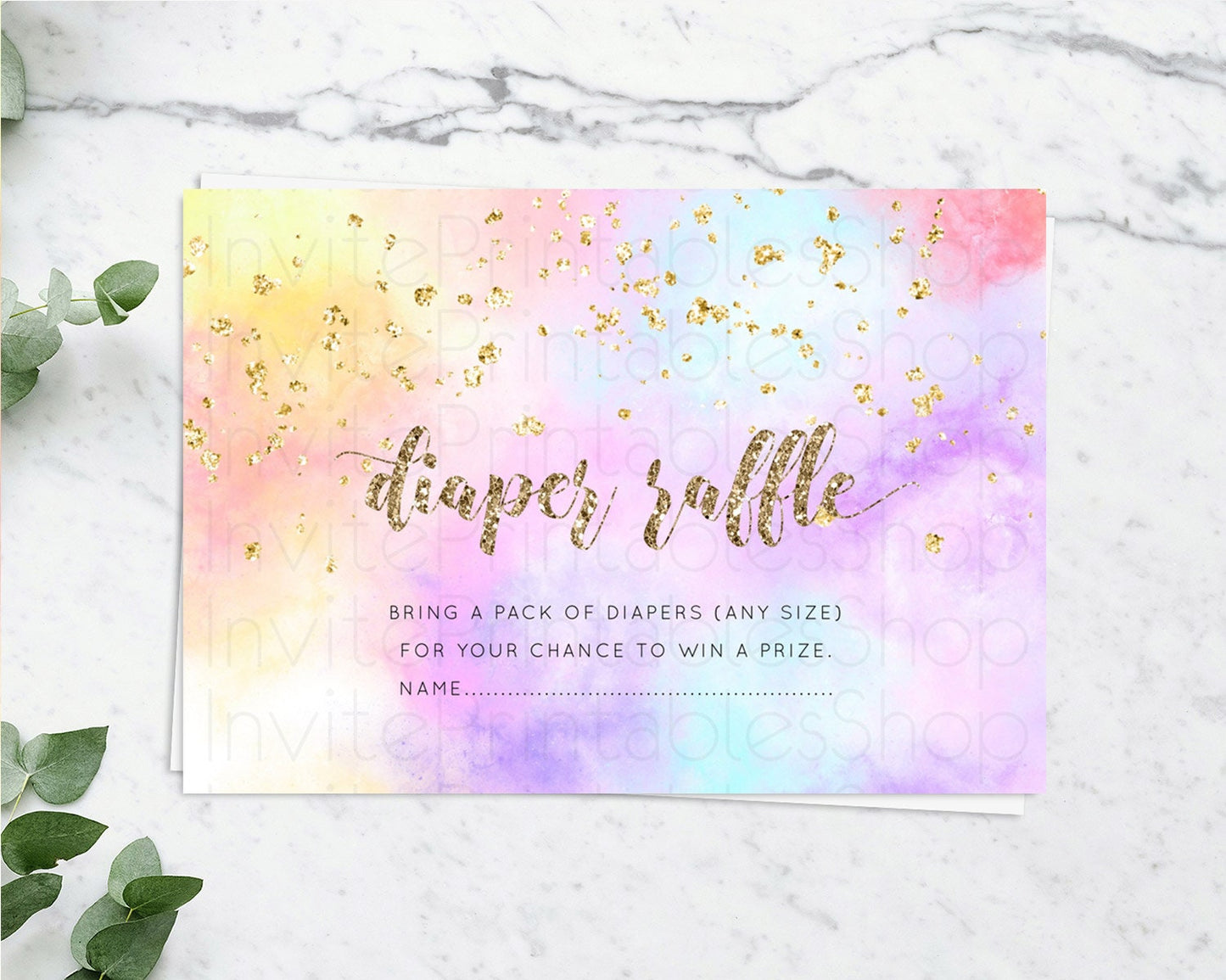 Pastel Diaper Raffle Card Pastel Rainbow Diaper Raffle Insert Colorful Ombre Watercolor Diaper Ticket Confetti Glitter Raffle Game D10435