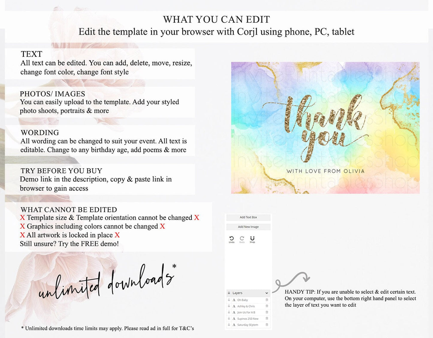 Pastel Thank You Rainbow Thank You Card Colorful Pastel Birthday Thank You Card Confetti Watercolor Pastel Teacher Thank You Cards D10589