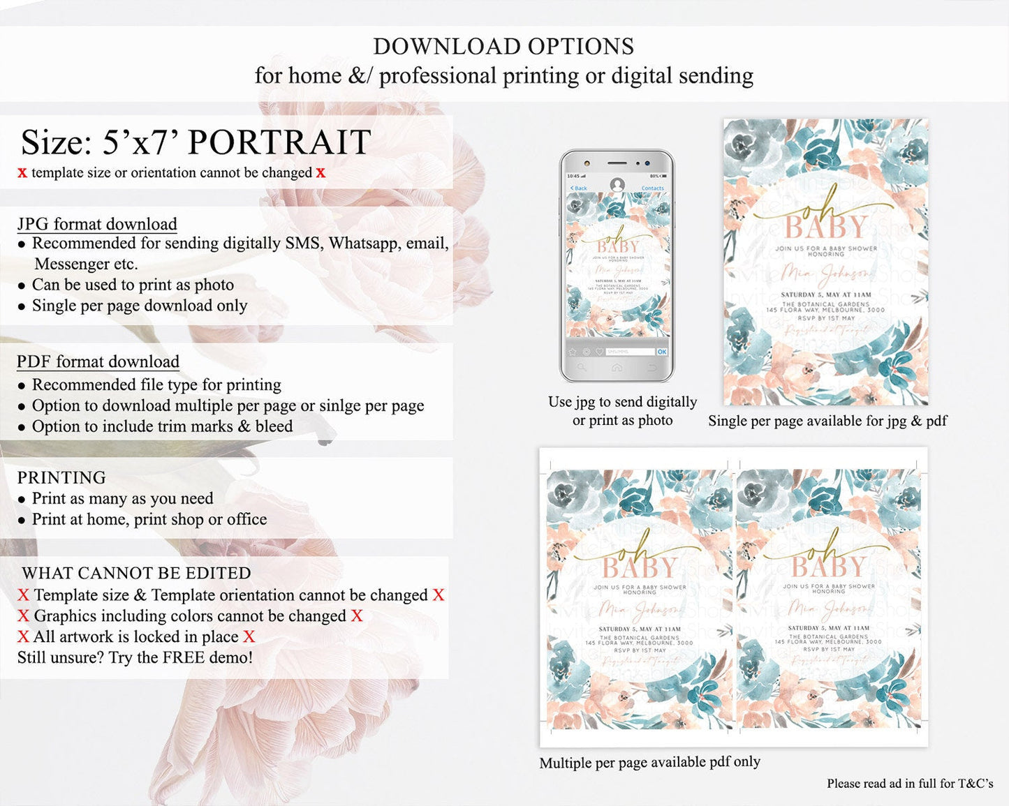 Wildflower Baby Shower Invitation Secret Garden Baby Shower Invitation Pastel Flowers Invite Enchanted Garden Shower Floral Theme D10190