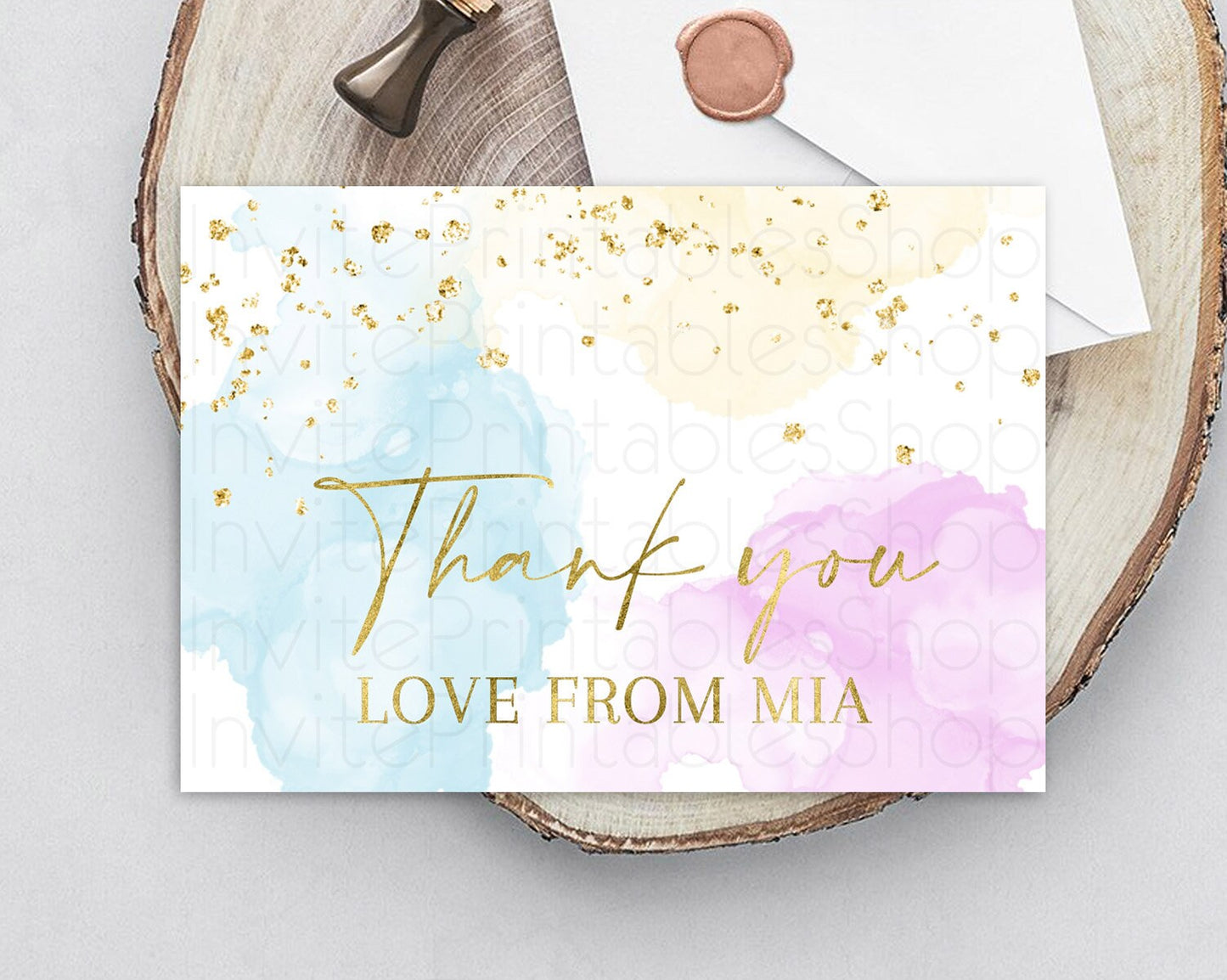 Pastel Thank You Rainbow Thank You Card Colorful Pastel Birthday Thank You Card Confetti Watercolor Pastel Teacher Thank You Cards D10204