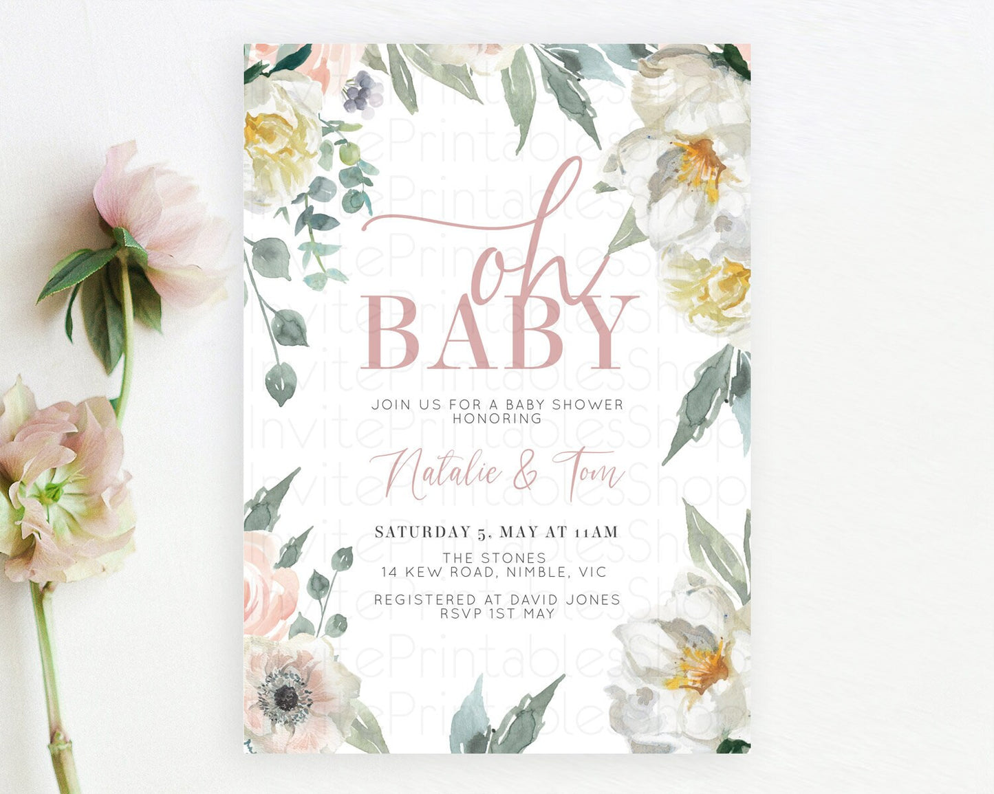 Wildflower Baby Shower Invitation Secret Garden Baby Shower Invitation Pastel Flowers Invite Enchanted Garden Shower Floral Theme D10121