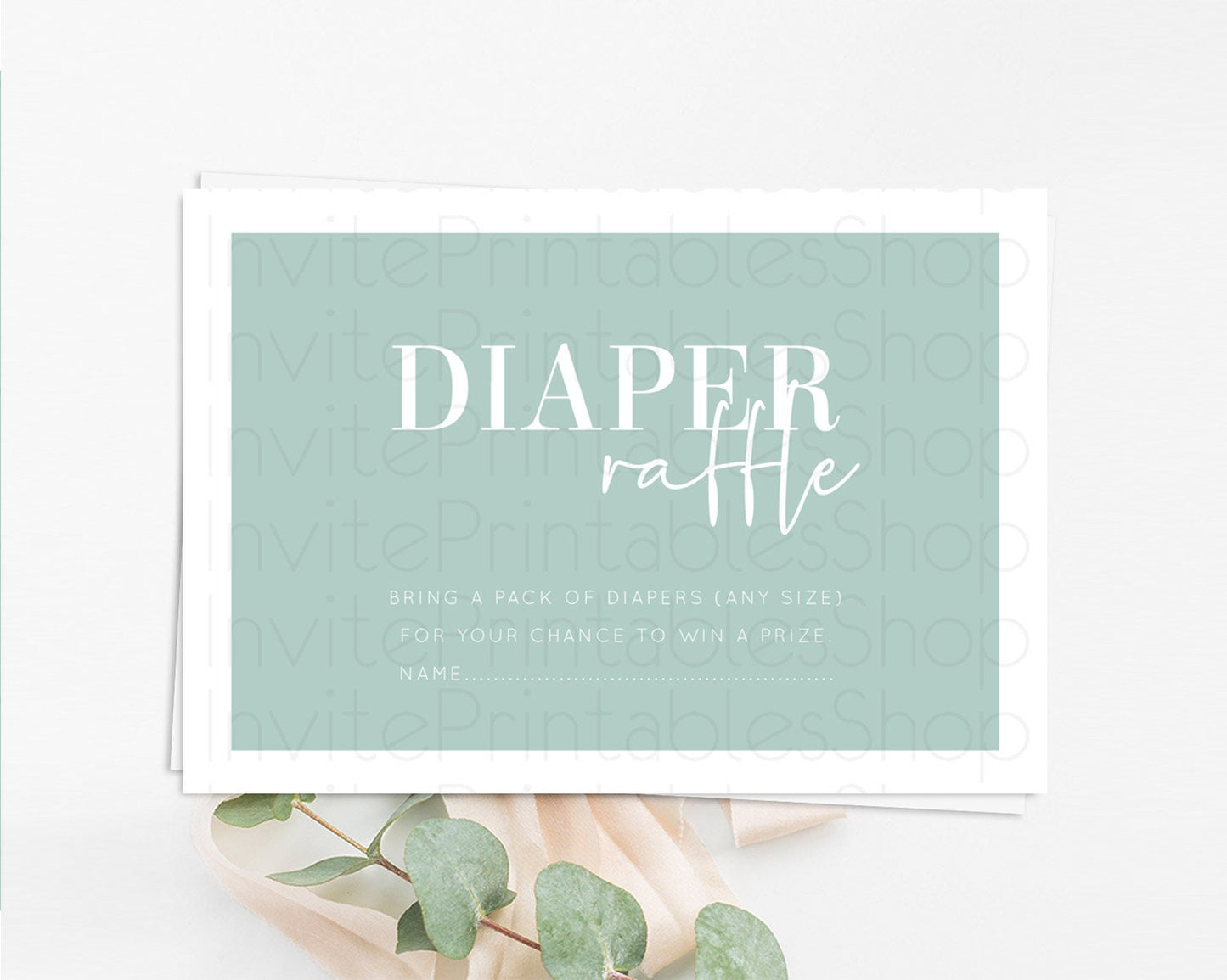 Green Diaper Raffle Card Plain Green Diaper Raffle Insert Minimalist Pastel Green Diaper Ticket Green Simple Baby Shower Raffle Game D10736