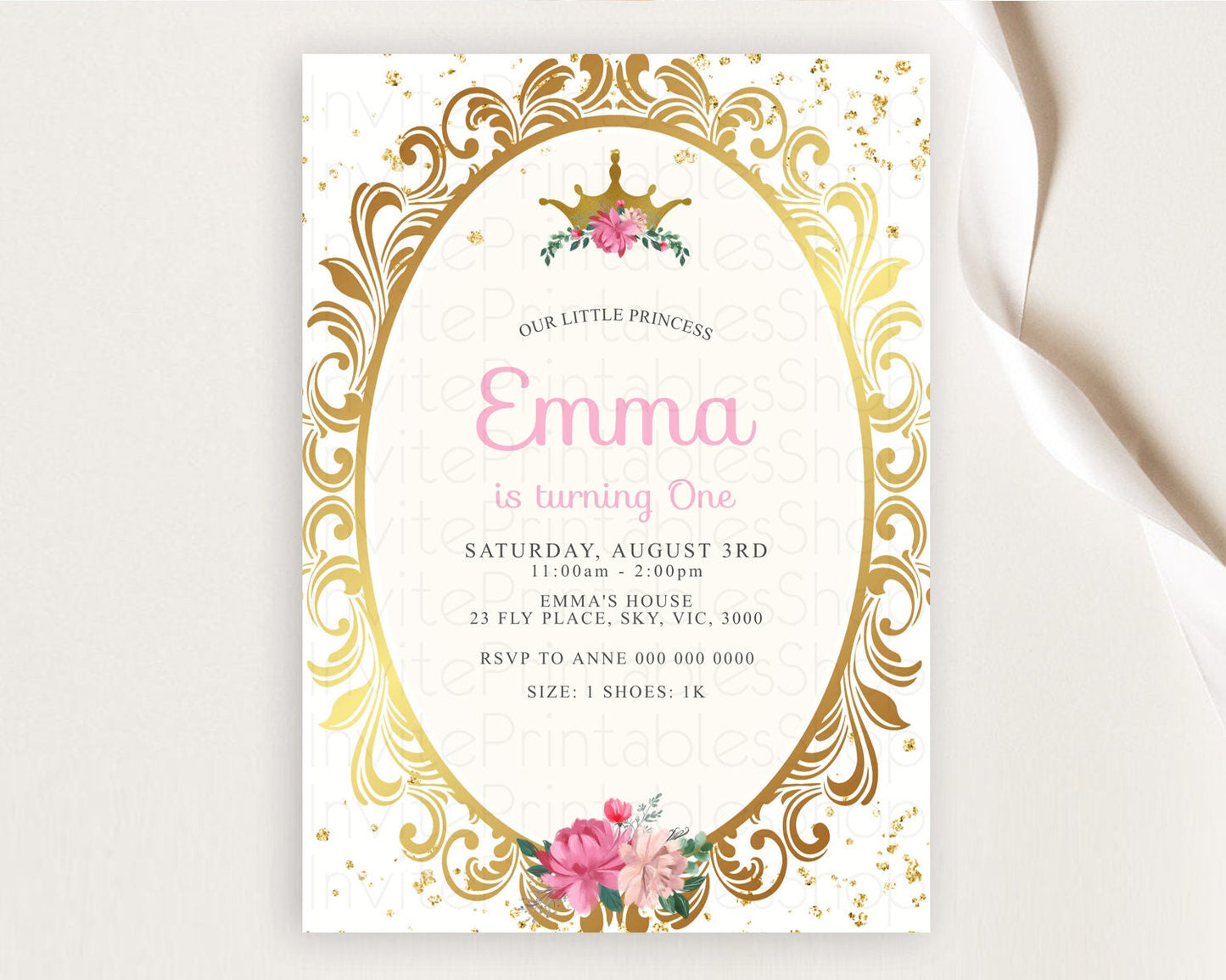 Princess Birthday Invitation Castle Invitation Royal Birthday Fairy Tale Enchanted Mirror Pastel Floral Garden 1st First Birthday D10140