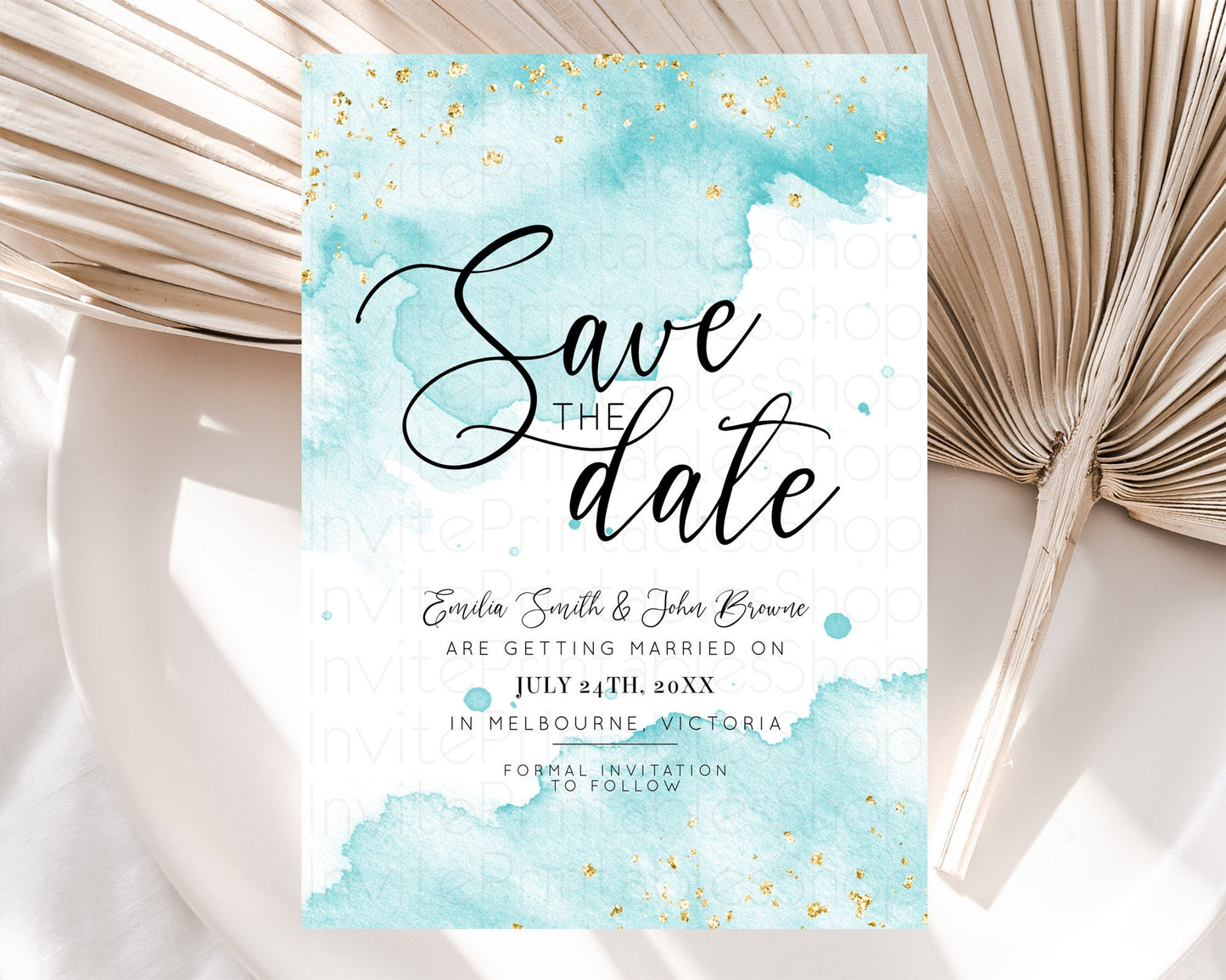 Blue Watercolor Save The Date Template Ombre Blue Watercolor Splash Party 1st Birthday Baby Shower Wedding Baptism Bridal Shower D10329